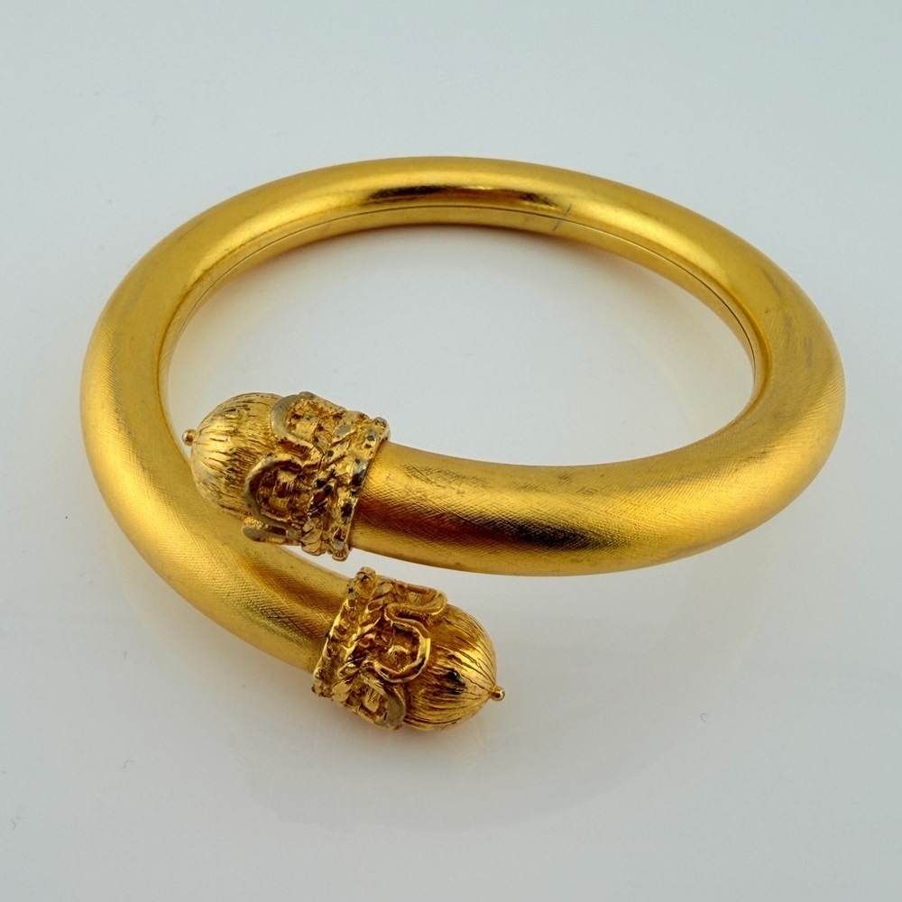 Vintage Etruscan Style Brushed Gold-Tone Bypass Bangle